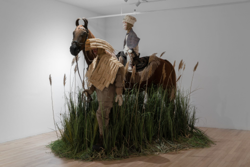 Rajni Perera, A Starry-eyed Subspecies, 2022-2023
Polyurethane foam, wood, cowhair, polymer clay, epoxy clay, synthetic track weave,polyester, cotton, dried grass, synthetic grass, acrylic paint
