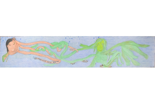 Shuvinai Ashoona, Sans titre, 2019
Crayon de couleur et encre sur papier
36.5 x 183.5 cm (13,4” x 72,2”)
