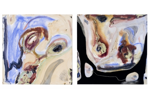 <strong>Manuel Mathieu, À titrer – To be titled, 2020</strong>
Techniques mixtes sur toile
Deux toiles de 61 x 61 cm (24” x 24”) chacune
