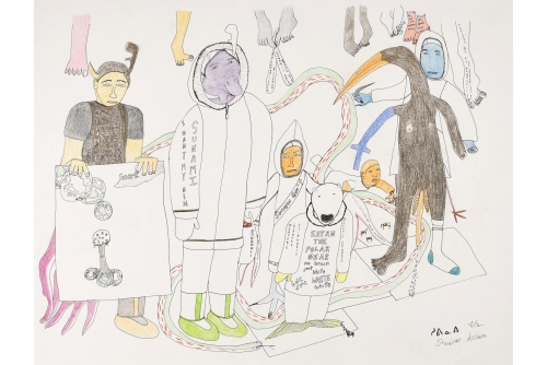 Shuvinai Ashoona, Untitled, 2011
Crayon de couleur et encre sur papier
50 x 65 cm (19,7” x 25,6”)

