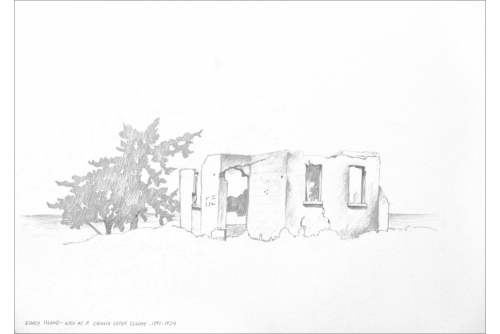 Karen Tam, D’Arcy Island – Used as a Chinese leper colony, 1891-1924 (série Ruinscape Drawings), 2020
Pencil on Strathmore (UNFRAMED)
22,86 x 30,48 cm (9” x 12”)
