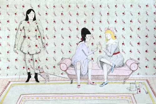 Allie Gattor, Wallflower, 2022
Stylo, crayon, encre et aquarelle sur papier
44 x 65 cm (17,3” x 25,6”)

