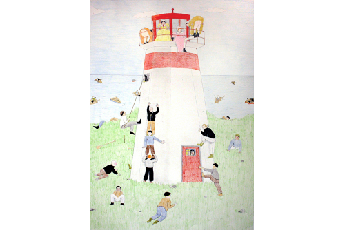 Allie Gattor, Lighthouse, 2022
Stylo, crayon, encre et aquarelle sur papier
91,5 x 61 cm (36” x 24”)
