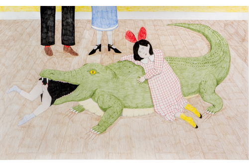 Allie Gattor, Crocodile, 2022
Stylo, crayon, encre et aquarelle sur papier
85 x 140 cm (33,5” x 55”)
Collection BLG
