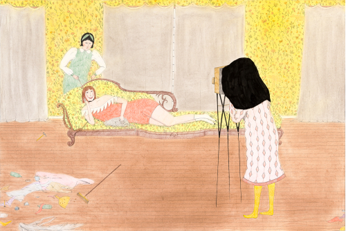 Allie Gattor, Intervention, 2023
Stylo, crayon de couleur, encre et pastel sec sur papier [ENCADRÉE]
61 x 91.5 cm (24” x 36”)
