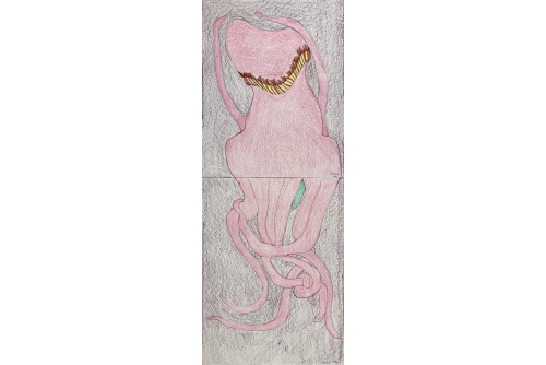 Shuvinai Ashoona, Untitled Diptych (ASHO-148-2470), 2021
Graphite, crayon de couleur et encre sur papier (ENCADRÉE)
76 x 29 cm (30” x 11,4”)
