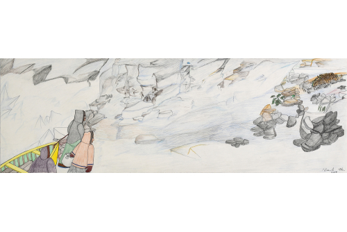 <strong>Shuvinai Ashoona, Untitled (ASHO-148-1120), 2007-2008</strong>
Encre et crayon de couleur sur papier (ENCADRÉE)
33,6 x 101,6 cm (13,2” x 40”)
