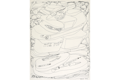 <strong>Shuvinai Ashoona, Untitled (ASHO-148-1197), 2007-2008</strong>
Encre sur papier (ENCADRÉE)
63,7 x 48,5 cm (25” x 19”)
2400 $ CAD
