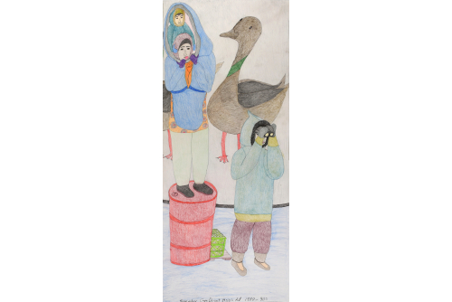 Shuvinai Ashoona, Remember Cape Dorset, 1950’s til 1980 or 90’s, 2022
Colored pencil and ink on paper [FRAMED]
126,5 x 52,4 cm (50 ” x 26,6”)
