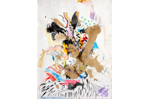 Clovis-Alexandre Desvarieux, La tache de café, 2021
Coffee, graphite, ink, coloured pencil, pastel on paper [FRAMED]
73.6 x 53.3 cm (29” x 21”)
