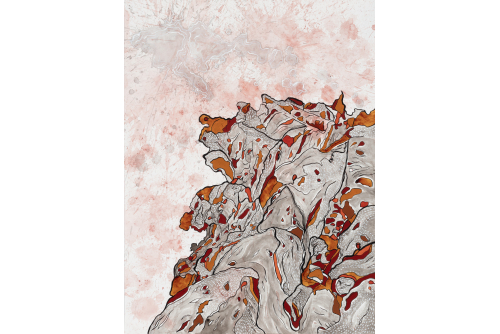 Farzaneh Rezaei, Paysages parallèles, 2023
Ink and red oxide pigment on paper (UNFRAMED)
61 x 46 cm (24” x 18”)
