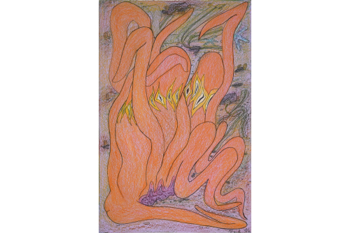 Shuvinai Ashoona, Sans titre/Untitled, 2023
Crayon de couleur et encre sur papier
49 x 32,1 cm (19,3” x 12,6”)
