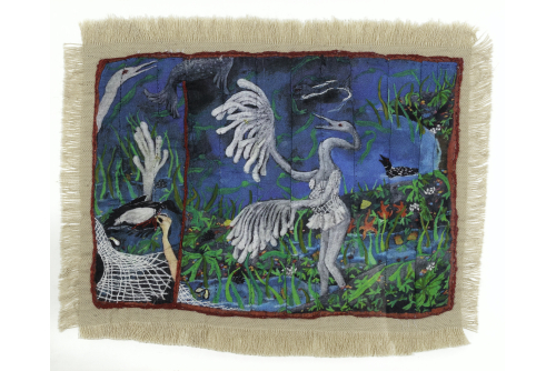 Molly Berthaud, Loon woman, 2023
Reactive printed silk with quilting and embroidery
17.8 x 25.4 cm (7.5” x 10”)
$800
