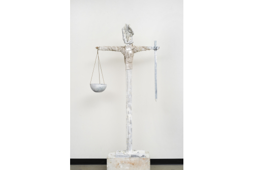 Olivier Vilaire, Jistis Sen Michel, 2024
Found materials: wood, jute, stones, mirrors, hanging pot and white glue, acrylic paint
193 x 94 x 25,5 cm (76” x 37 x 10”)
$7000
